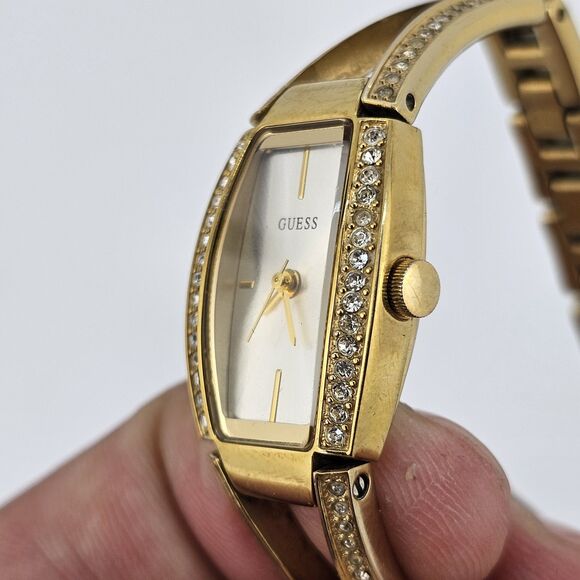Guess Women's Watch 18MM Gray Dial Crystal Bezel Gold Bracelet 6" New Battery - Picture 4 of 13